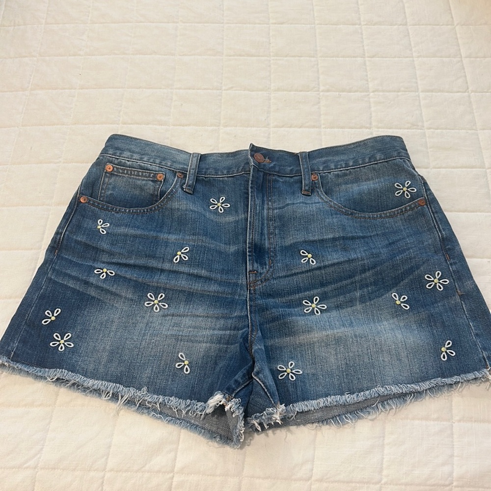 Madewell Denim Shorts with White Embroidery